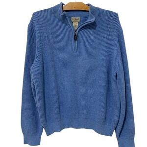 L.L. Bean | Men's Sweater Blue Quarter Zip Long Sleeve Tight Knit- Size Large